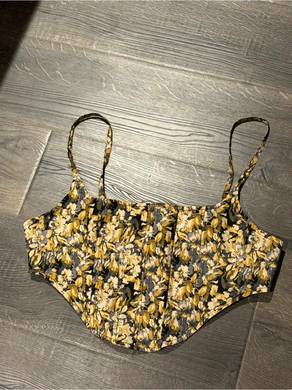 Yellow and Black Floral Corset Crop Top